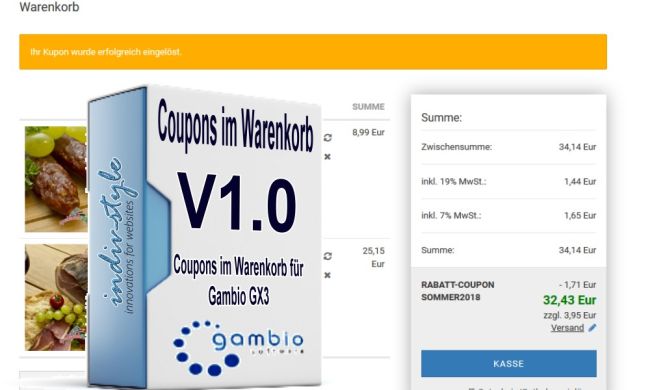Coupons im Warenkorb verrechnen V1.0 für Gambio GX3 - Kopie